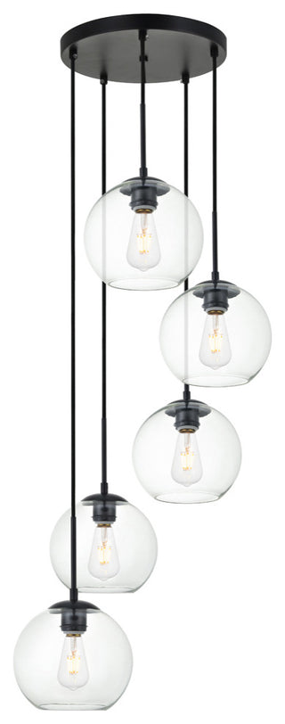Baxter 5 Light Pendant in Black And Clear