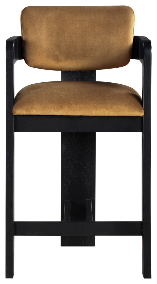 Sacha Upholstered Bar and Counter Stool, Saddle, Velvet, Black
