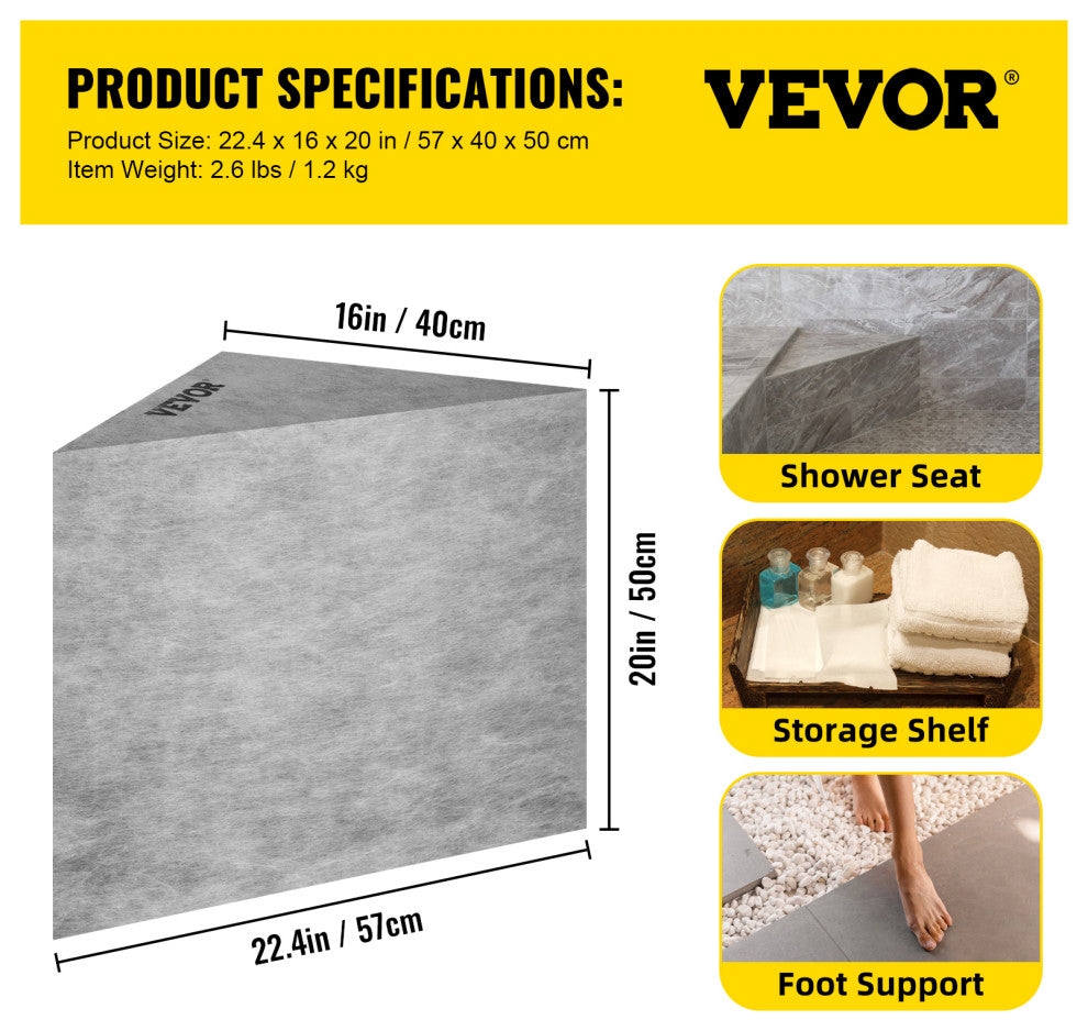 VEVOR Ready to Tile Shower Seat 22.4"x16"x20" corner shower bench