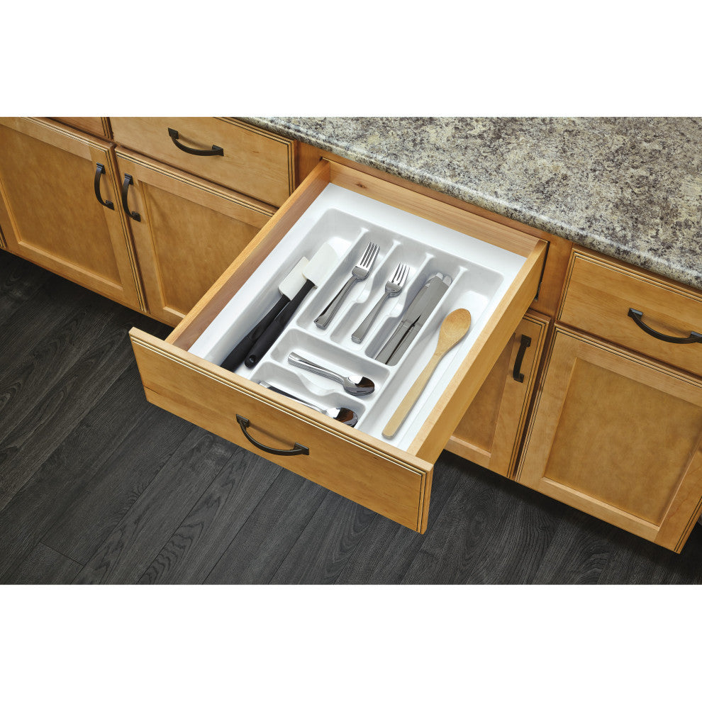 Polymer Trim to Fit Drawer Insert Cutlery Organizer, White, 17.5"W