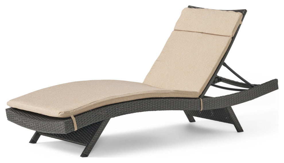 GDF Studio Nassau Outdoor Wicker Adjustable Lounges, Beige Cushions, Set of 2