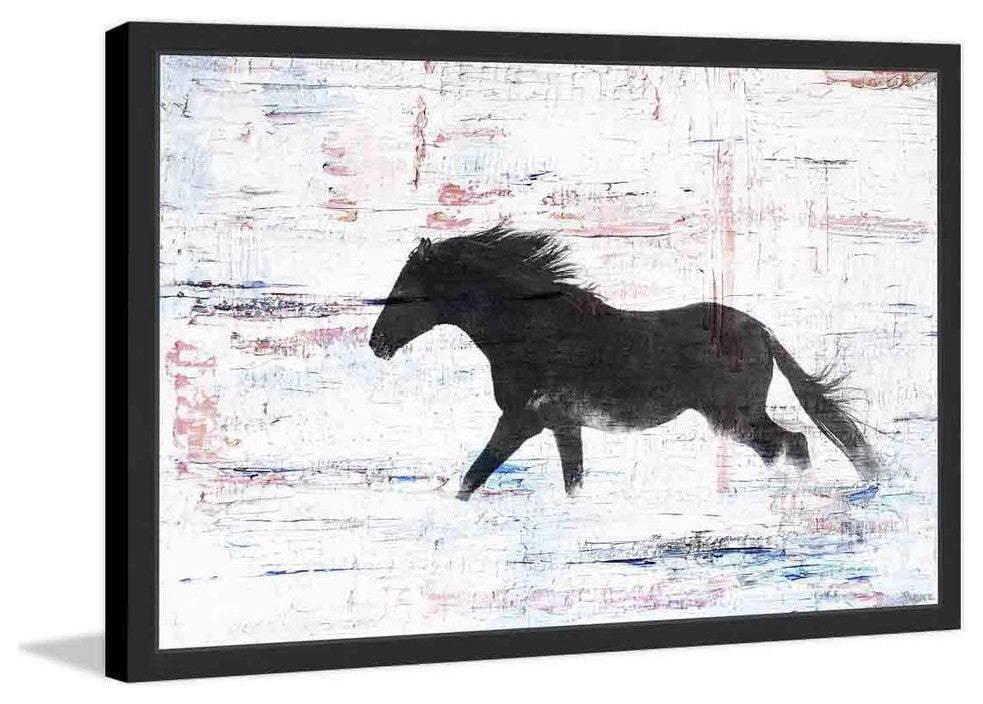 Parvez Taj "Black Horse Stride" Framed Painting Print, 24"x16"
