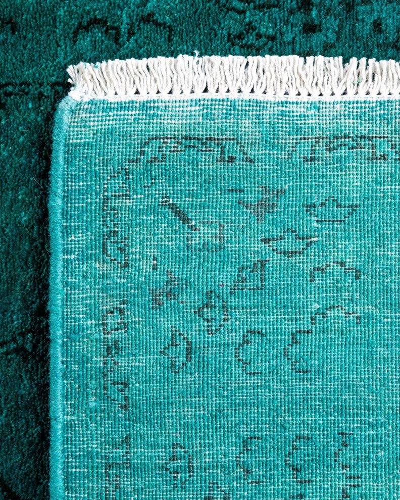 Contemporary Overdyed Wool Hand Knotted Blue Runner 2'6"x9'6"