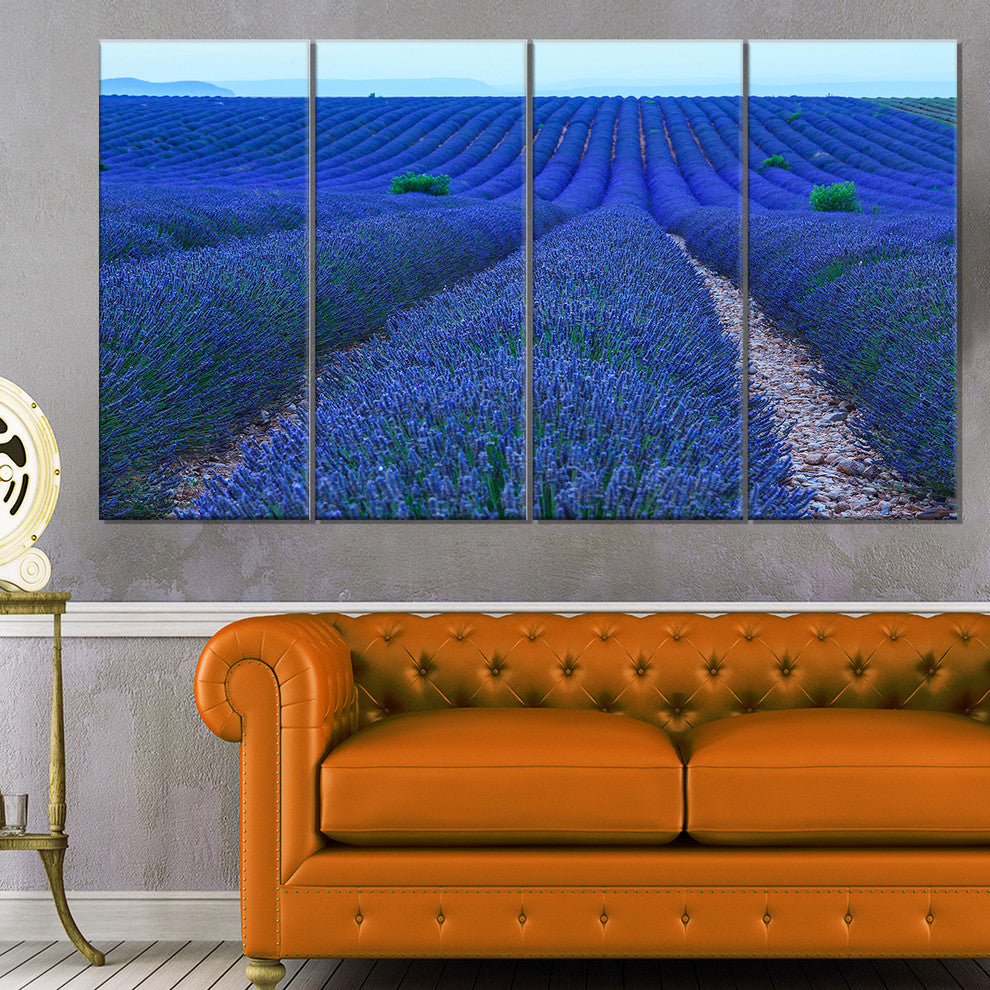 Lavender Field Sunset Near Valensole, Floral Canvas Art Print, 48"x28", 4 Panels