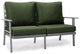 LeisureMod Walbrooke Grey Patio Sofa Set With Square Fire Pit Table, Green