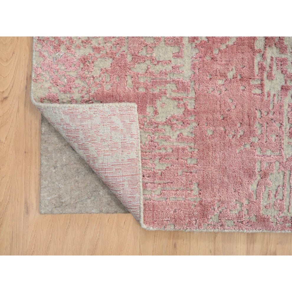 Rose Pink Wool and Art Silk Jacquard Hand Loomed Oversized Rug, 11'10"x17'10"