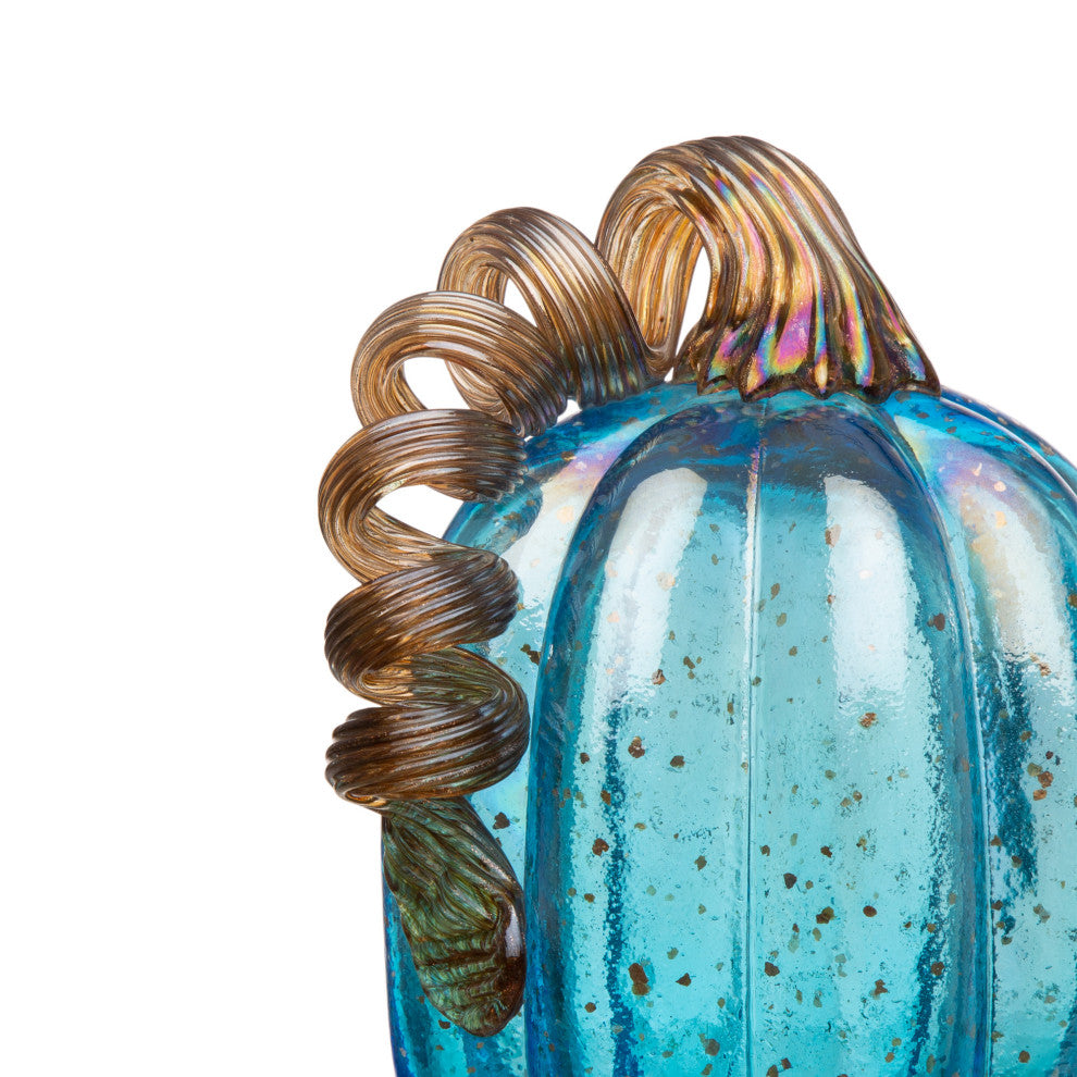 Set of 3, Blue Glass Pumpkin