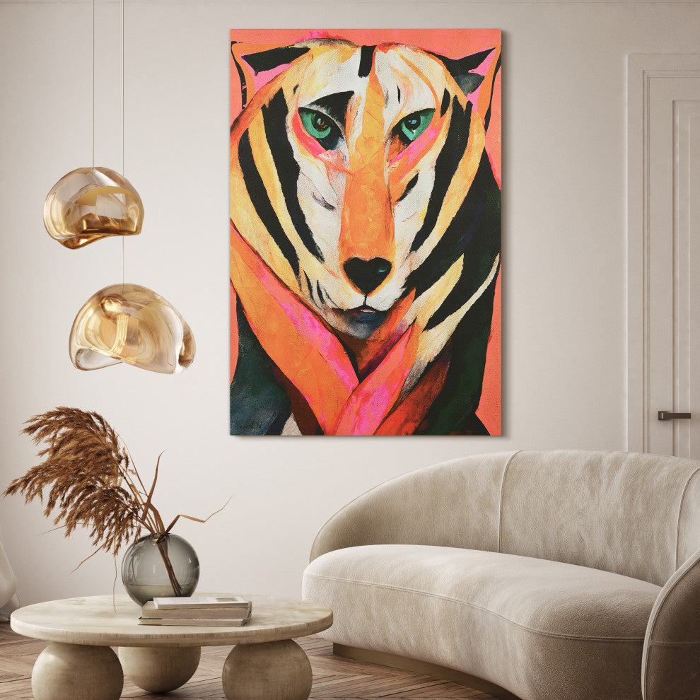"Vibrant Majesty", Tiger Rendered on Gold Shagreen Wrapped Canvas Wall Art