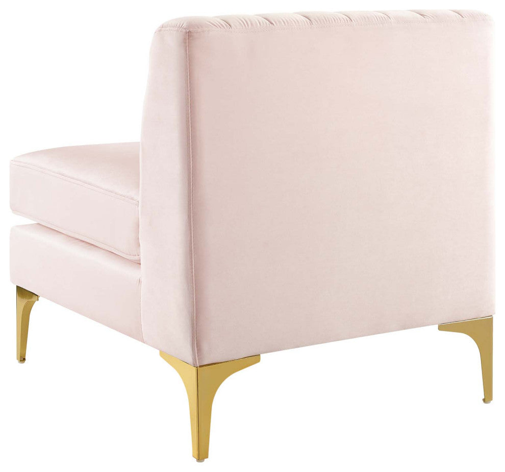 Tufted Sectional Sofa Set, Velvet, Pink, Modern, Living Lounge Hotel Hospitality