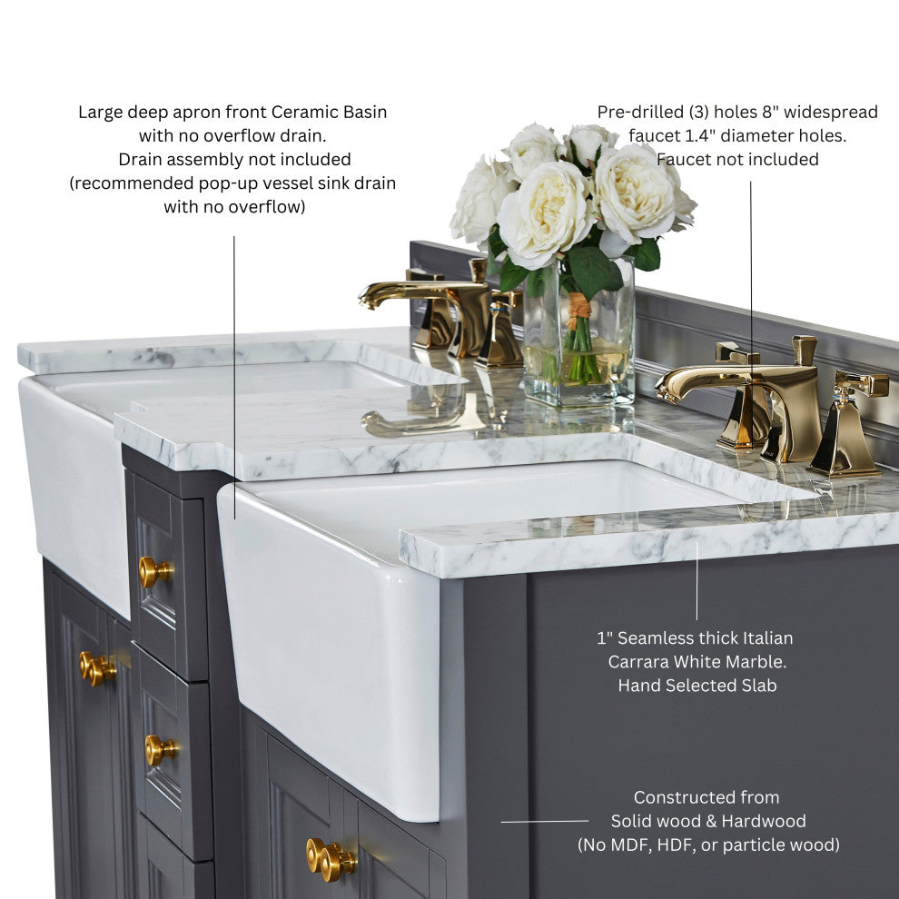 Adeline Vanity Set, Sapphire Gray, 60", Double Sink