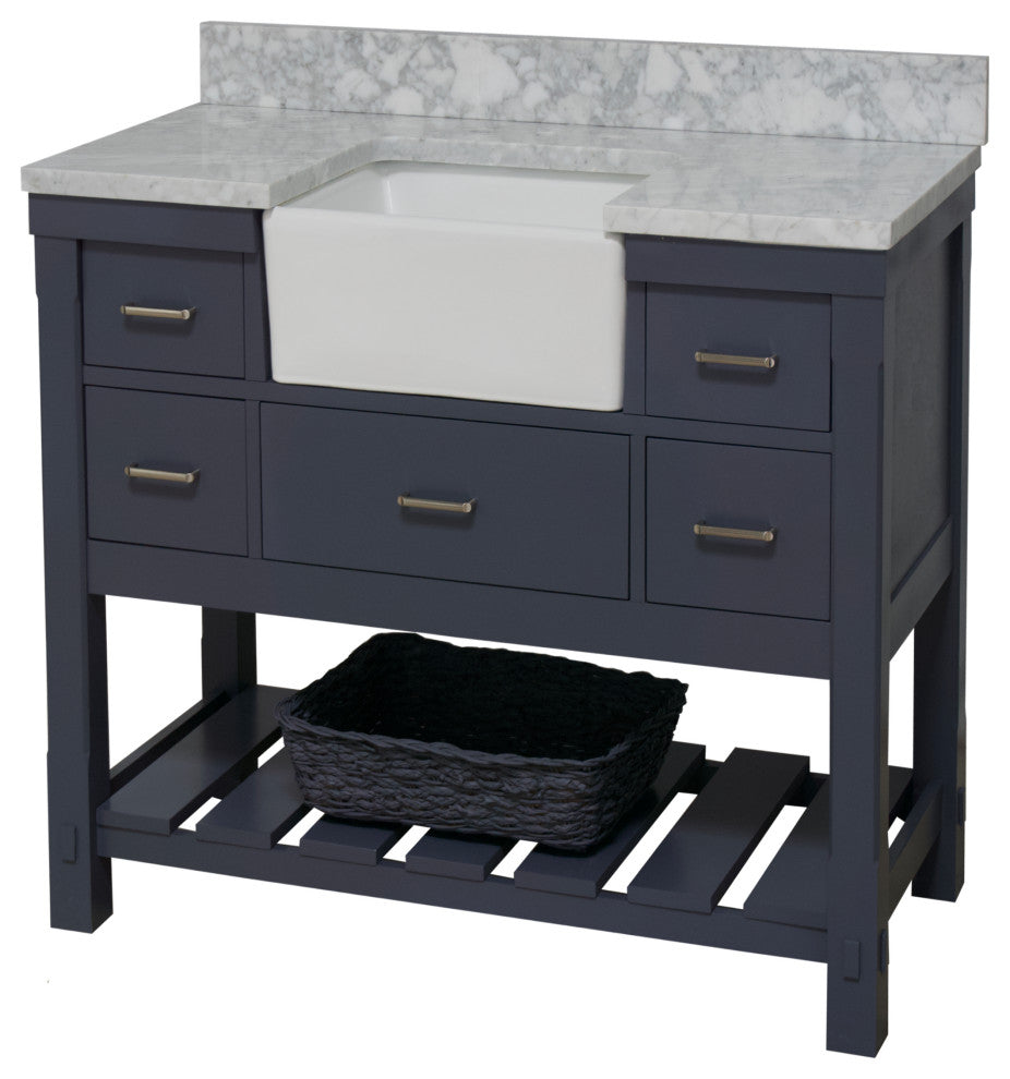 Charlotte 48" Bathroom Vanity, Marine Gray, Carrara Marble