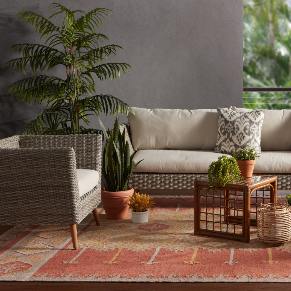 Jaipur Living Emmett Indoor/Outdoor Geometric Orange/Beige Area Rug, 3'6"x5'6"
