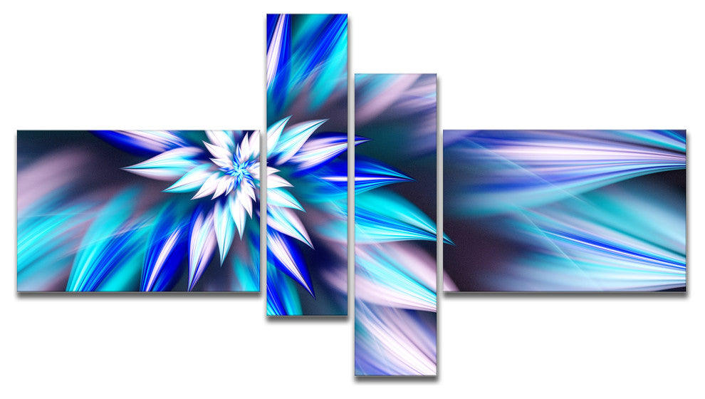 Dancing Light Blue Flower Petals, Floral Canvas Art Print, 60"x32", 4 panels