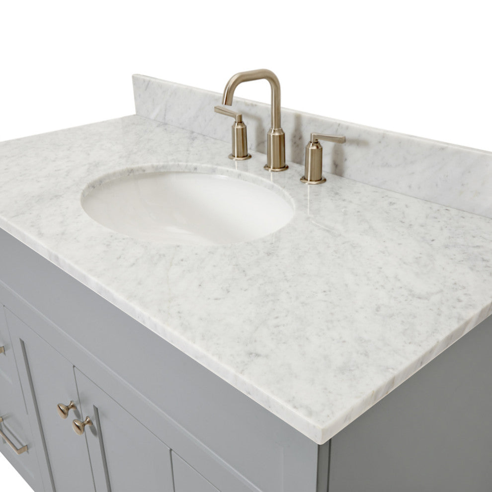 Ariel Hamlet 43" Oval Sink Bath Vanity, 0.75" Carrara Marble