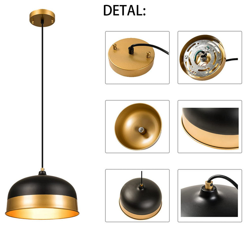 Matte Black and Gold Dome Pendant Light  Slop Ceiling Hanging Lamp