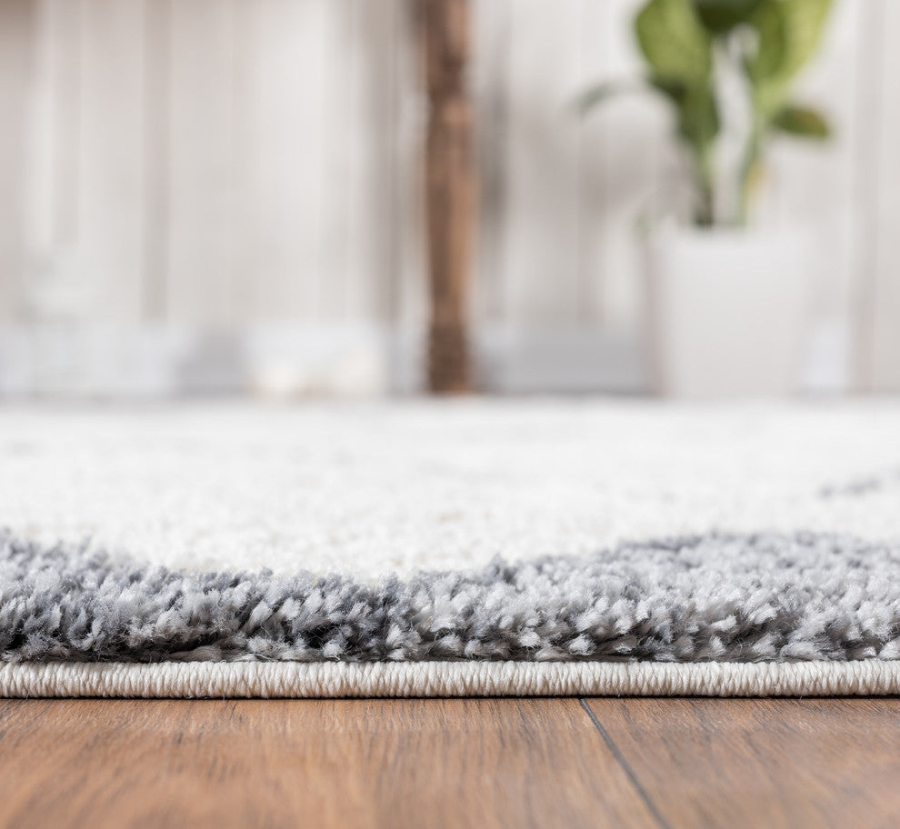 Abani Willow WIL170A Cream Moroccan Shag Grey Border Area Rug