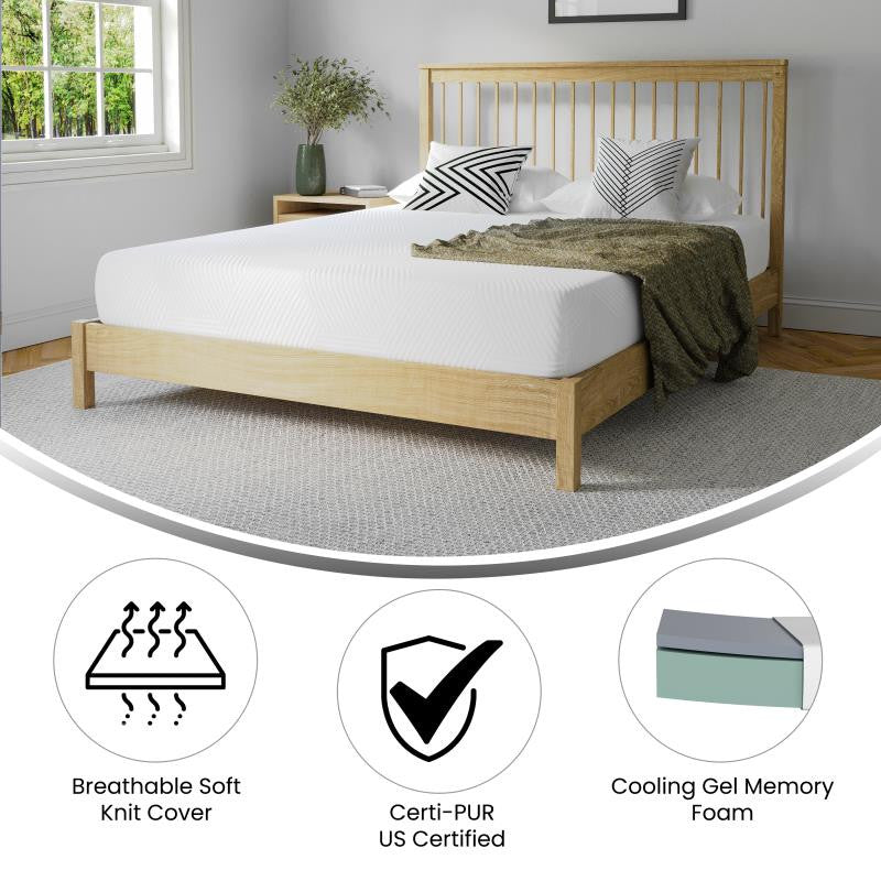 Jasmine Charcoal & Green Tea Cooling Gel Memory Foam 8" CertiPUR-US Mattress, White, Queen