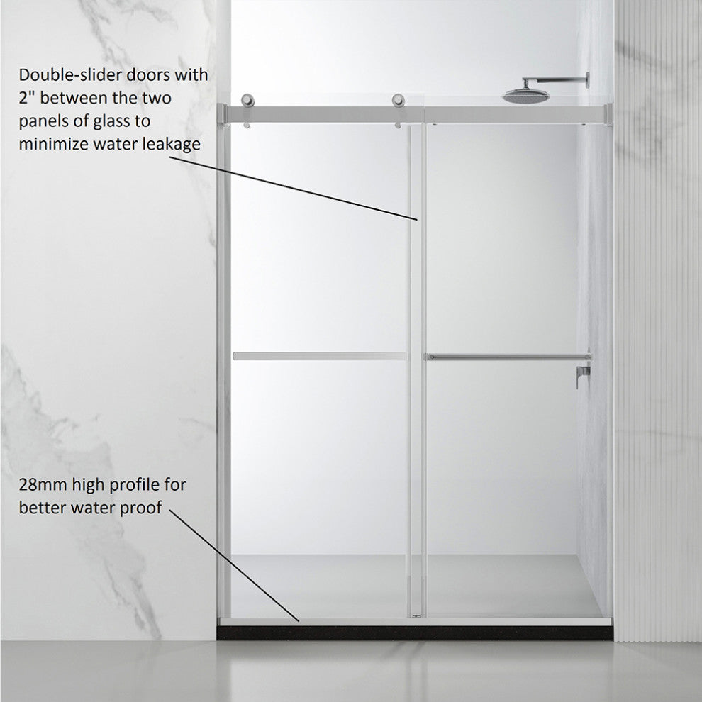 Spezia Double Sliding Frameless Shower Door, Polished Chrome, 64" W X 76" H