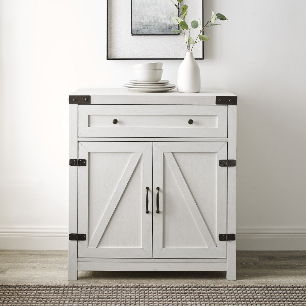 30" Farmhouse Barn Door Accent Cabinet - Brushed White