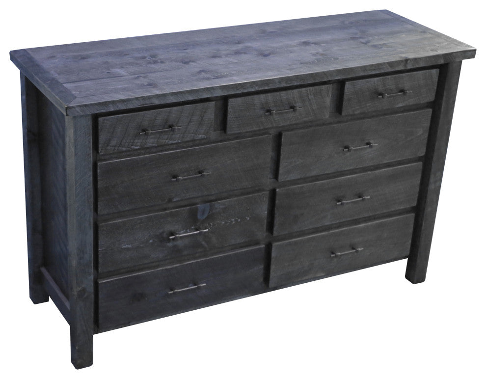 Barnwood Style Timber Peg 9-Drawer Dresser, Smokey Gray