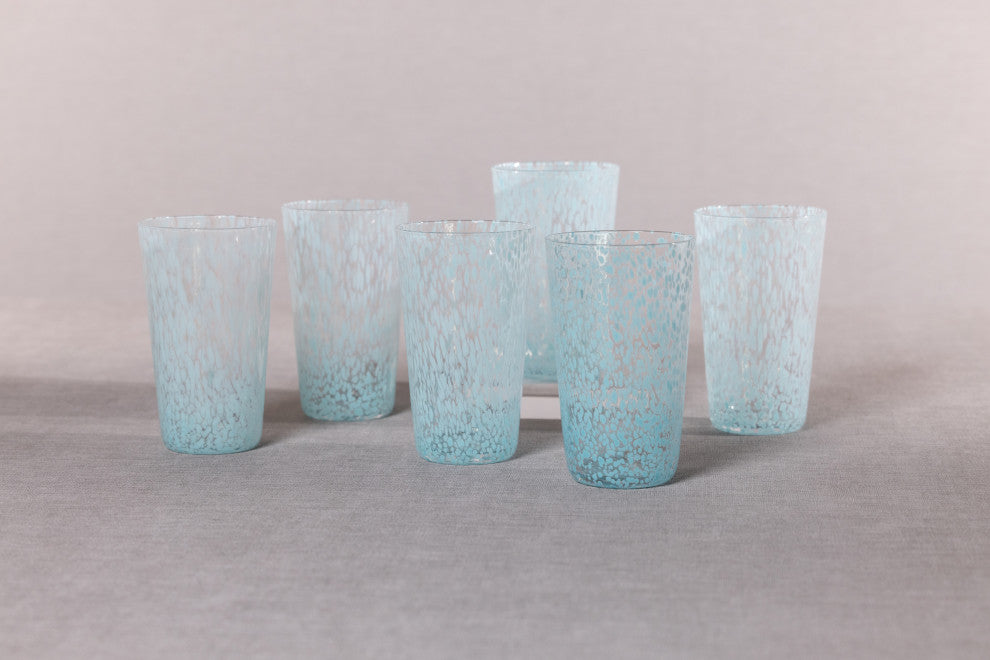 Willa Speckled Highball Glasses, Set of 6, Aqua