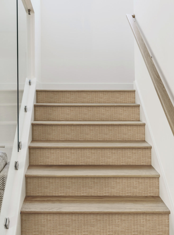 Rattan Weave Peel and Stick Stair Riser Strips, Natural, 48"x7", Set of 6