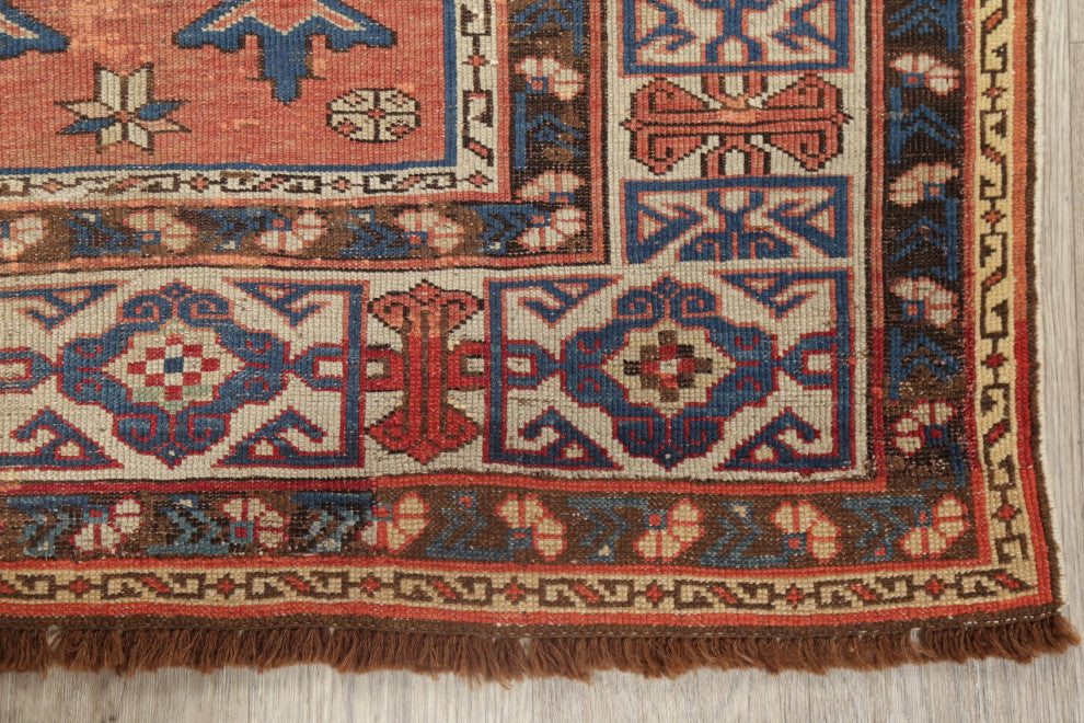 Consigned, Antique Russian Oriental Traditional Handmade Area Rug, Orange, 3x5