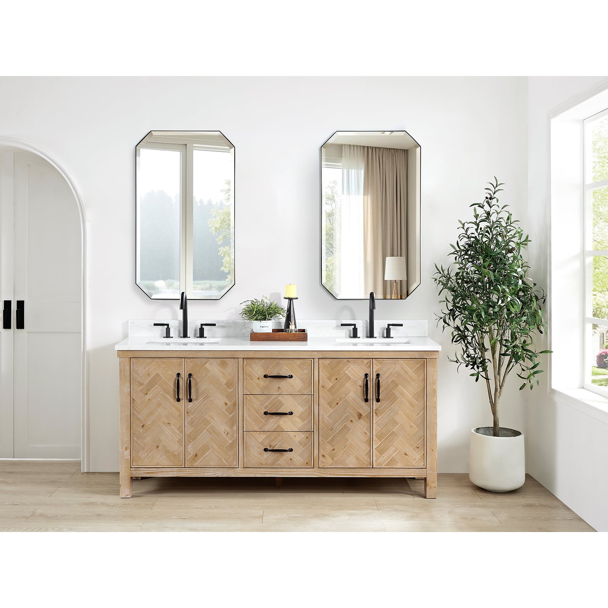 Javier Bath Vanity, Composite Stone Top, Antique Brown, 72", Double Vanity, No Mirror