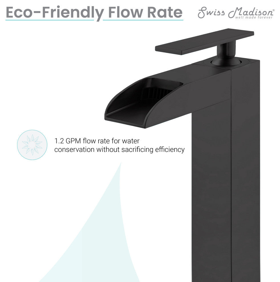 Concorde Single HoleHigh Arc Waterfall Bathroom Faucet, Matte Black