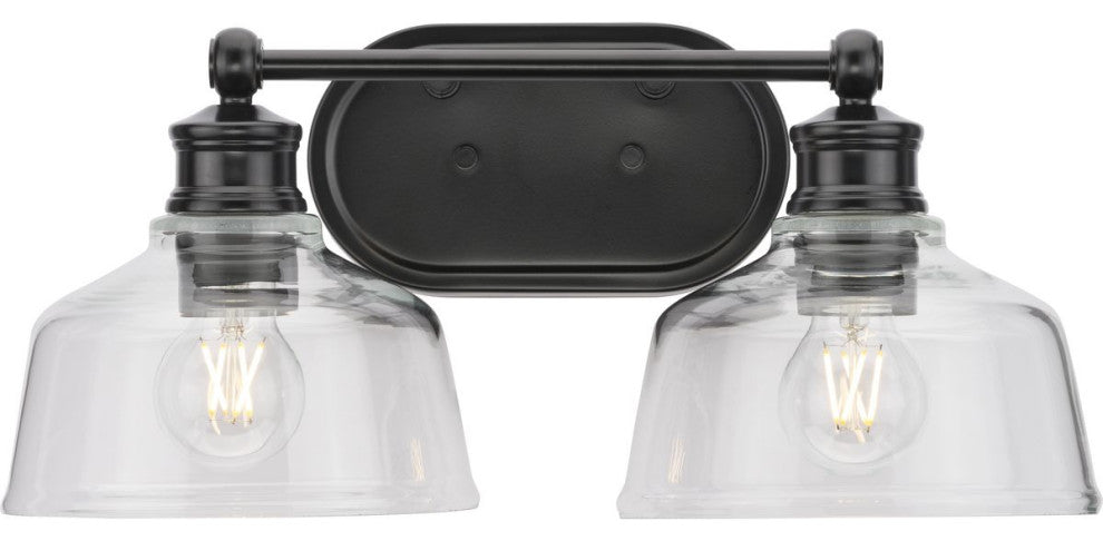 Singleton 2-Light 17" Matte Black Farmhouse Vanity Light With Clear Glass Shades