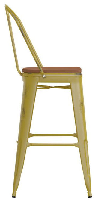 Yellow Metal Stool, Teak Seat