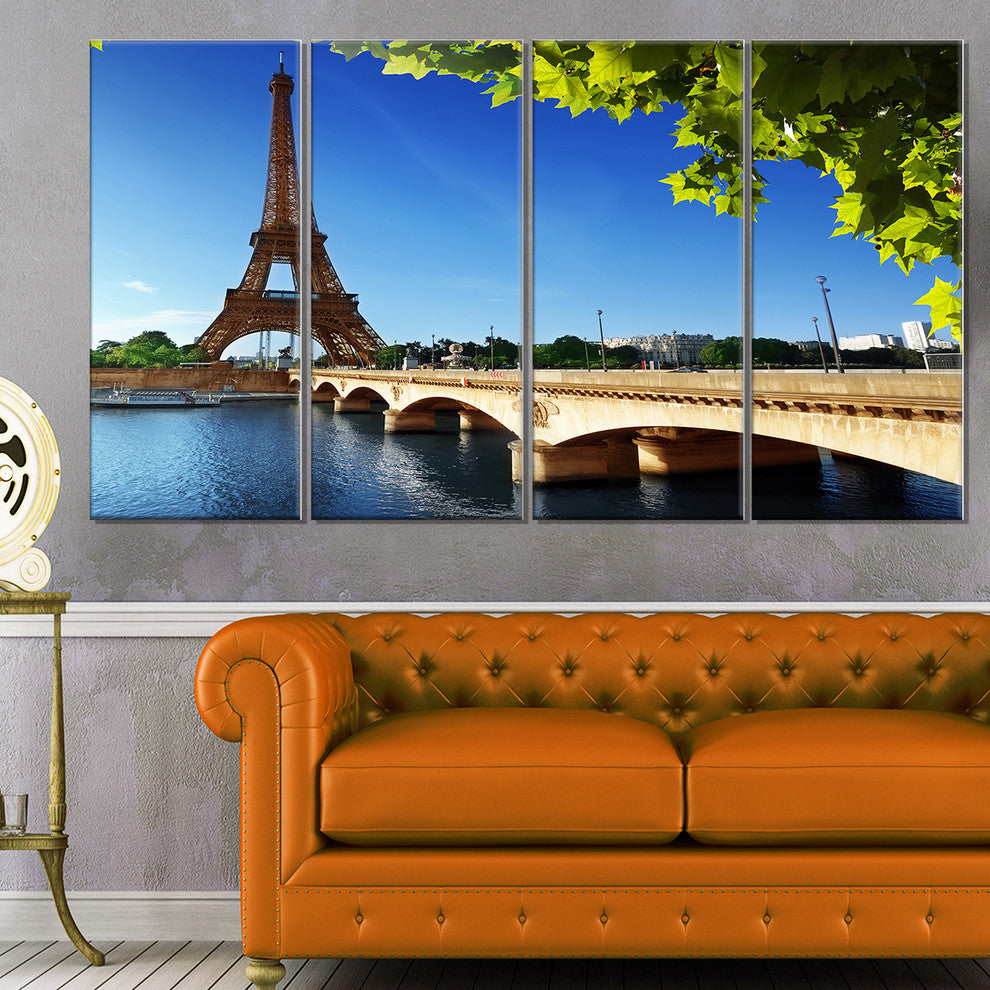 "Bridge to Paris Eiffel Tower Paris" Canvas Print, 4 Panels