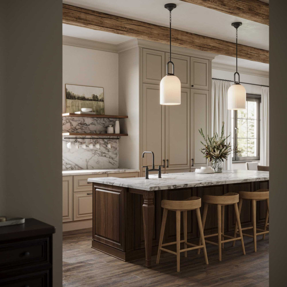 Stanza Collection One-Light New Traditional Pendant Light, Matte Black
