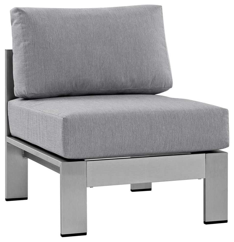 Modway Shore 6 Piece Outdoor Patio Aluminum Sectional Sofa Set, Silver Gray