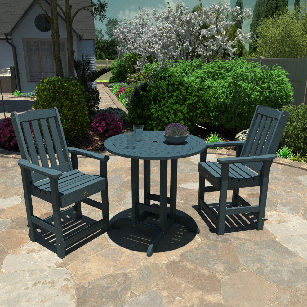 Springville 3-Piece Round Dining Set, Weathered Acorn, Nantucket Blue