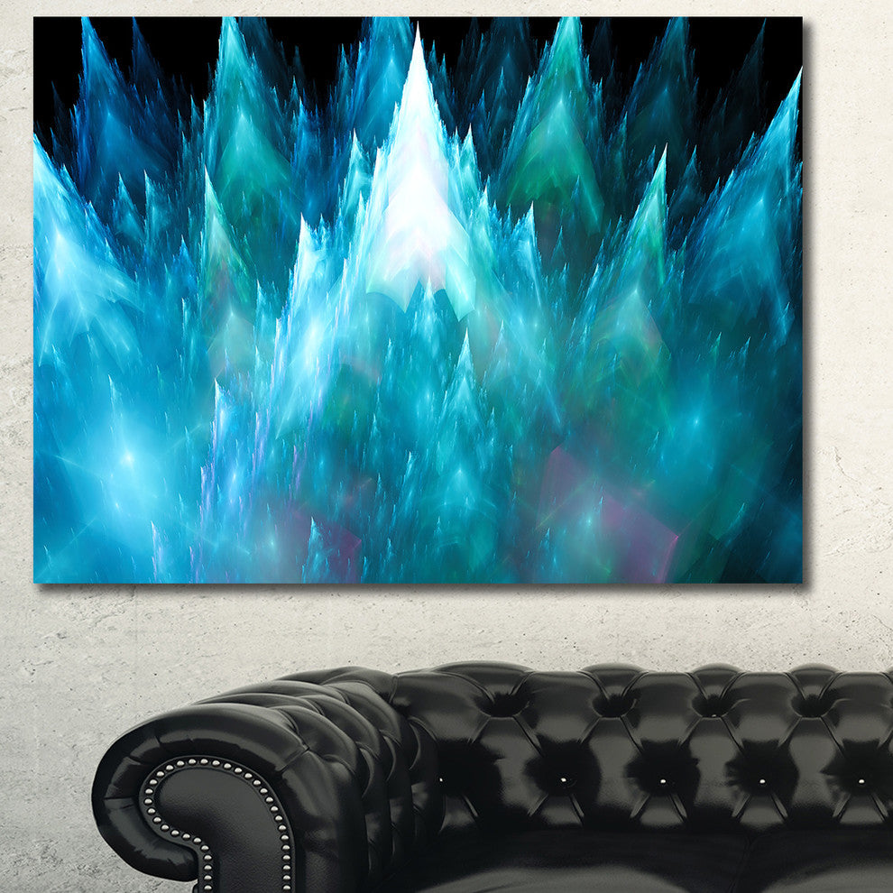 Blue Fractal Crystals Design, Oversized Abstract Canvas Art Print, 60x40