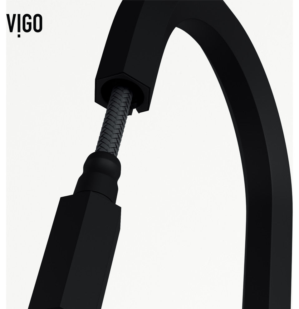VIGO Hart Hexad 18" H Single Handle Pull-Down Kitchen Faucet, Matte Black, Without Extras