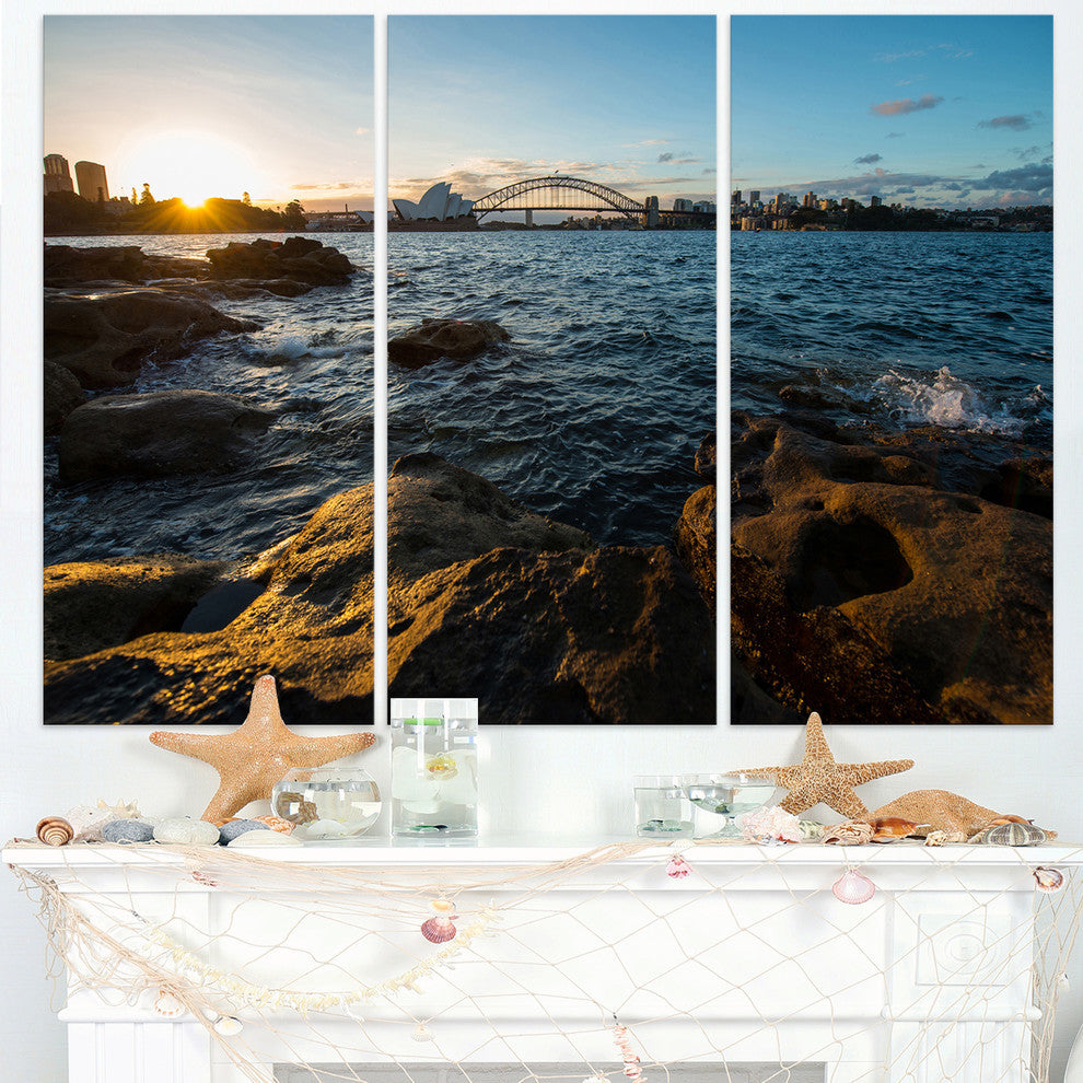 "Sunset at Opera House Sydney" Metal Wall Art, 3 Panels, 36"x28"