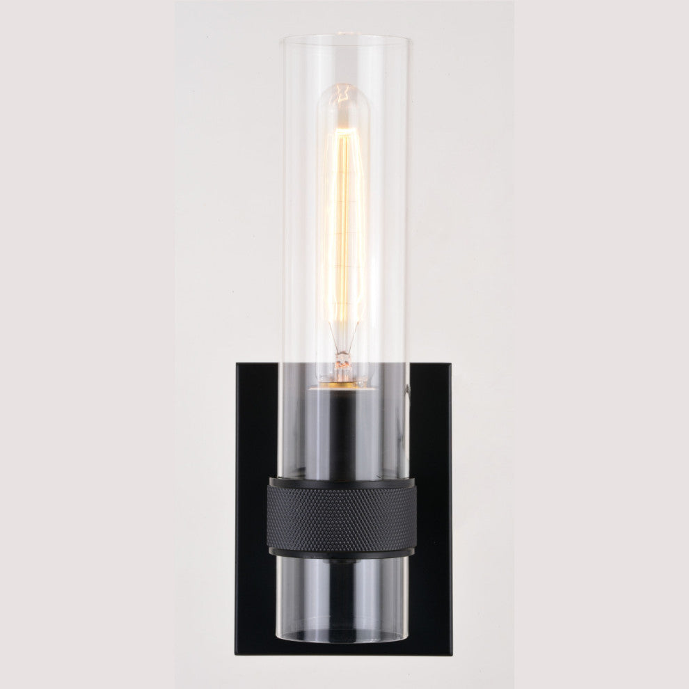 Bari 13"H Wall Sconce Light Fixture With Clear Glass, Matte Black