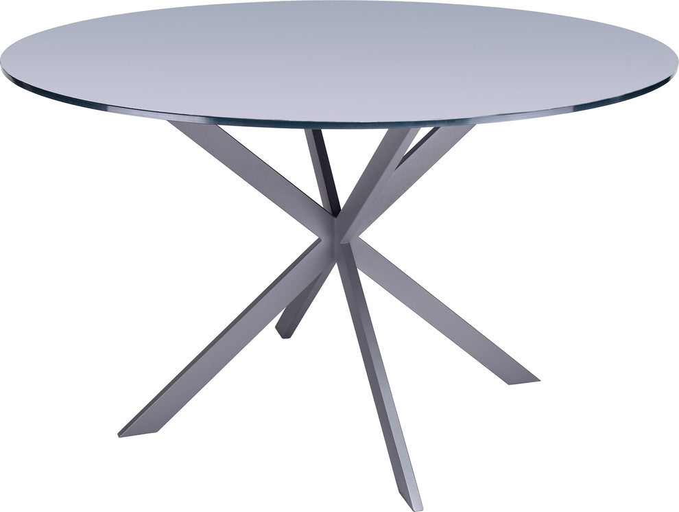 Mystere Modern Dining Table, Gray Powder Coated With Gray Tempered Glass Top