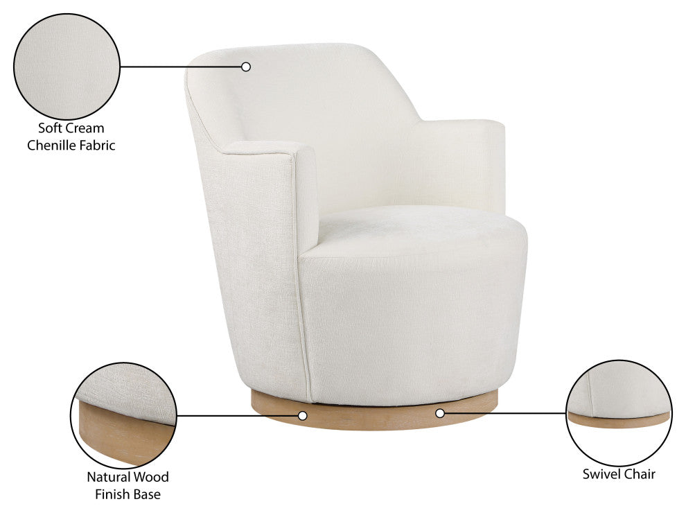 Clarita Swivel Accent Chair, Cream, Chenille Fabric