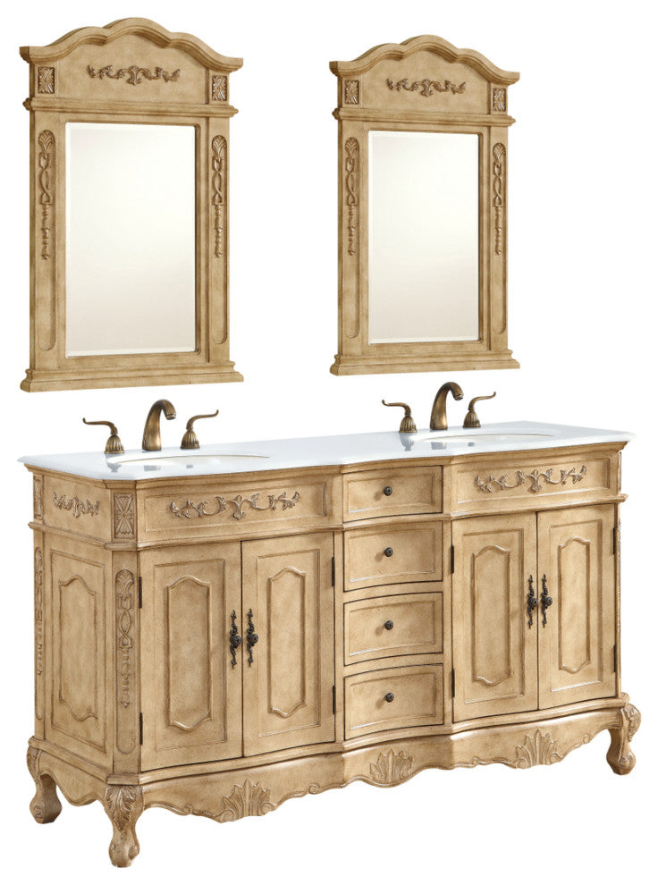 60" Double Bathroom Vanity, Vintage Mint