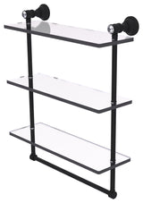 Carolina Crystal 16" Triple Glass Shelf With Towel Bar, Matte Black
