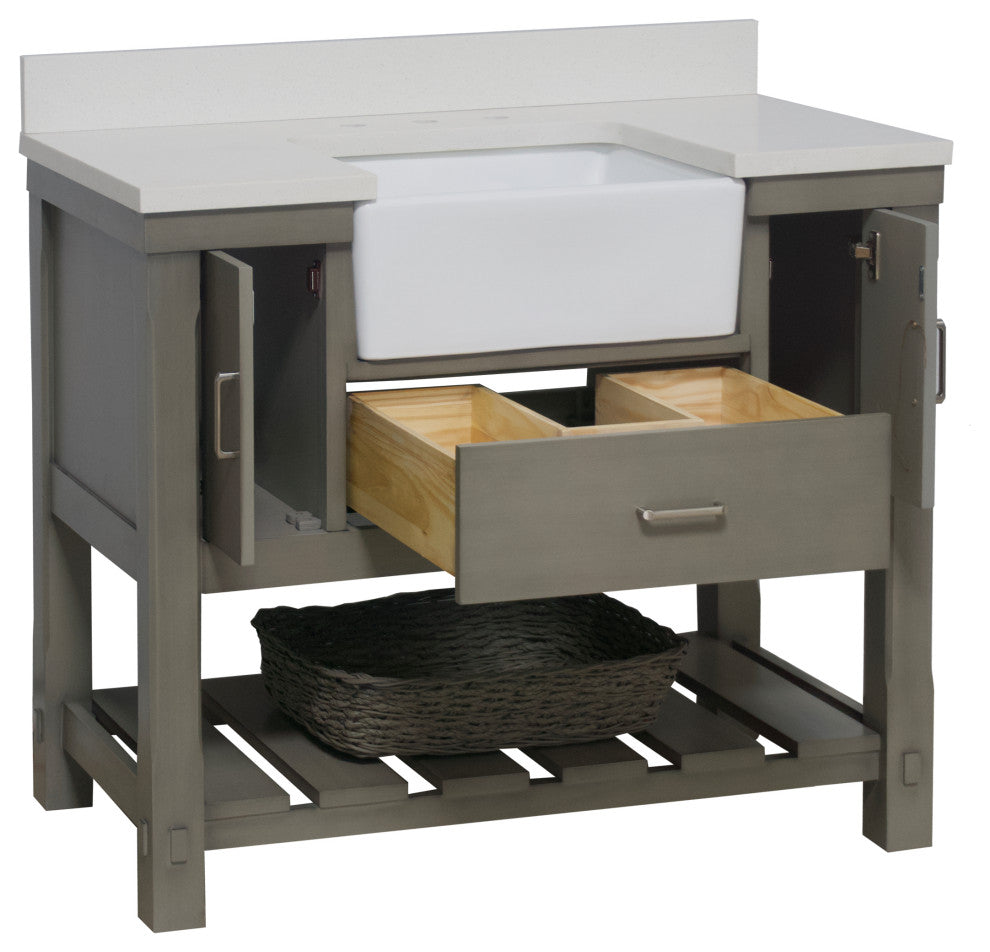 Charlotte 42" Bathroom Vanity, Weathered Gray, Quartz