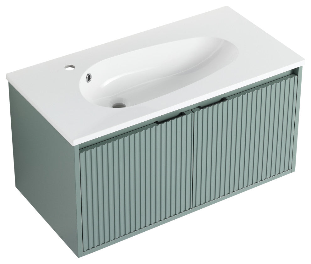 TATEUS 36" Stylish Wall-Mounted Bathroom Vanity with Drop-Shaped Resin Sink
