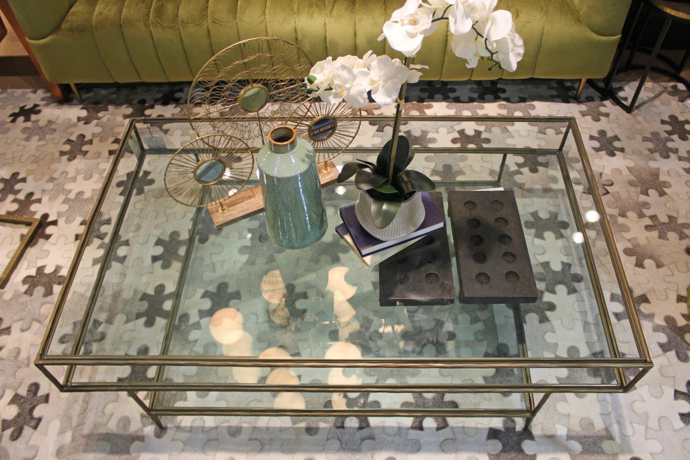 Orlando Milo Cocktail Table with Glass Tops and Forged Iron Frame