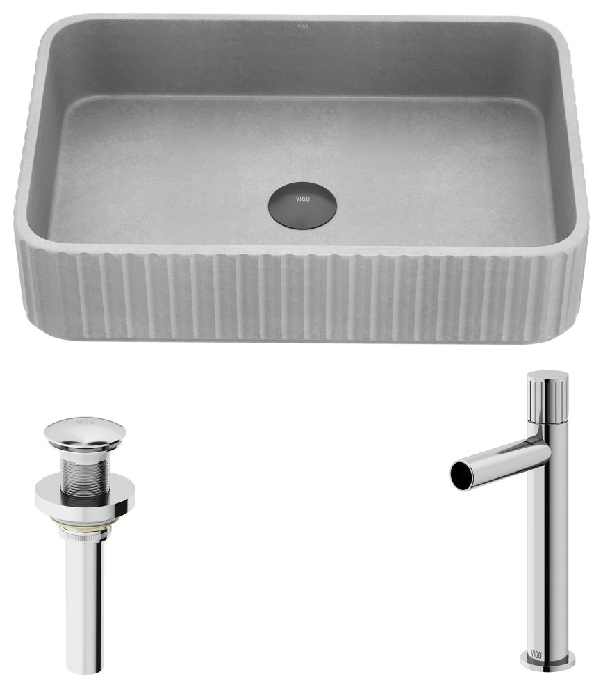Windsor 21"L x 14"W Concrete Vessel Sink and Ashford 11"H Faucet Set
