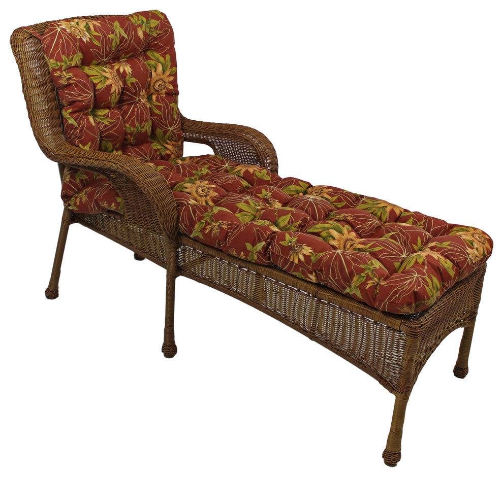 74"x19" Squarded Spun Polyester Tufted Chaise Lounge Cushion, Passion Ruby