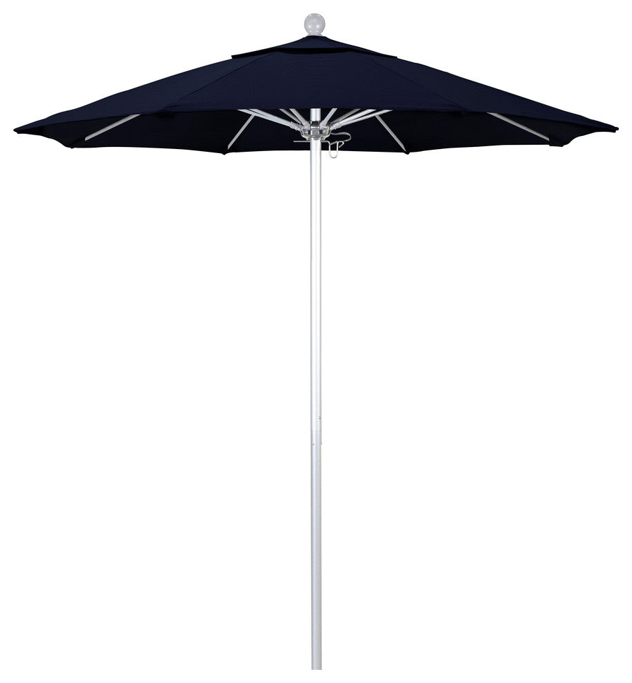 7.5' Silver Anodized Push Lift Aluminum Umbrella, Navy Olefin