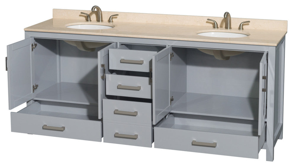 Wyndham WCS141480DGYIVUNOMXX 80 inch Vanity in Gray with Ivory Marble and Round